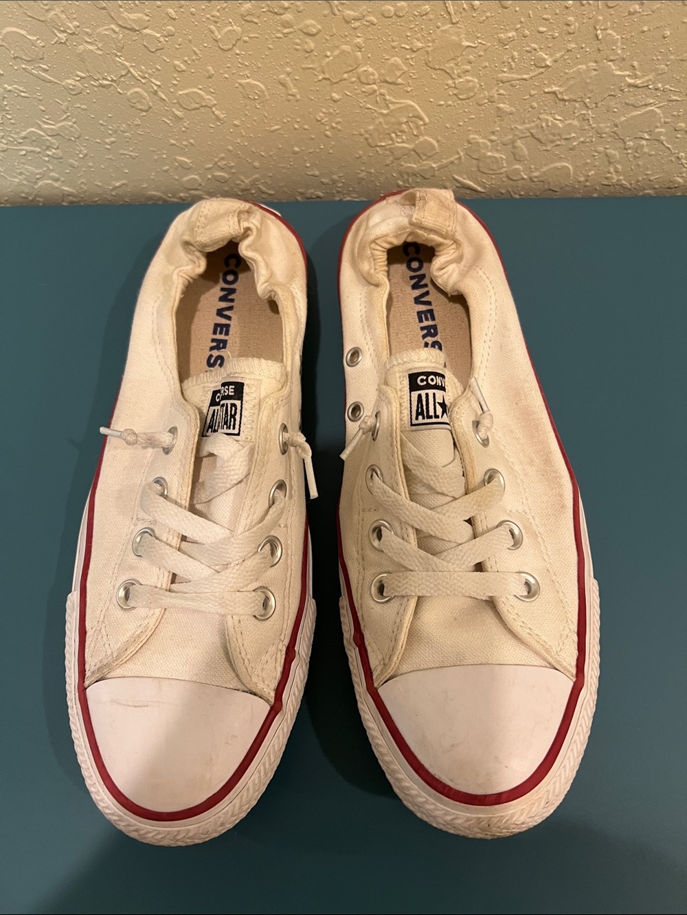 Converse White Canvas Low-Top Sneakers with Red Stripe
